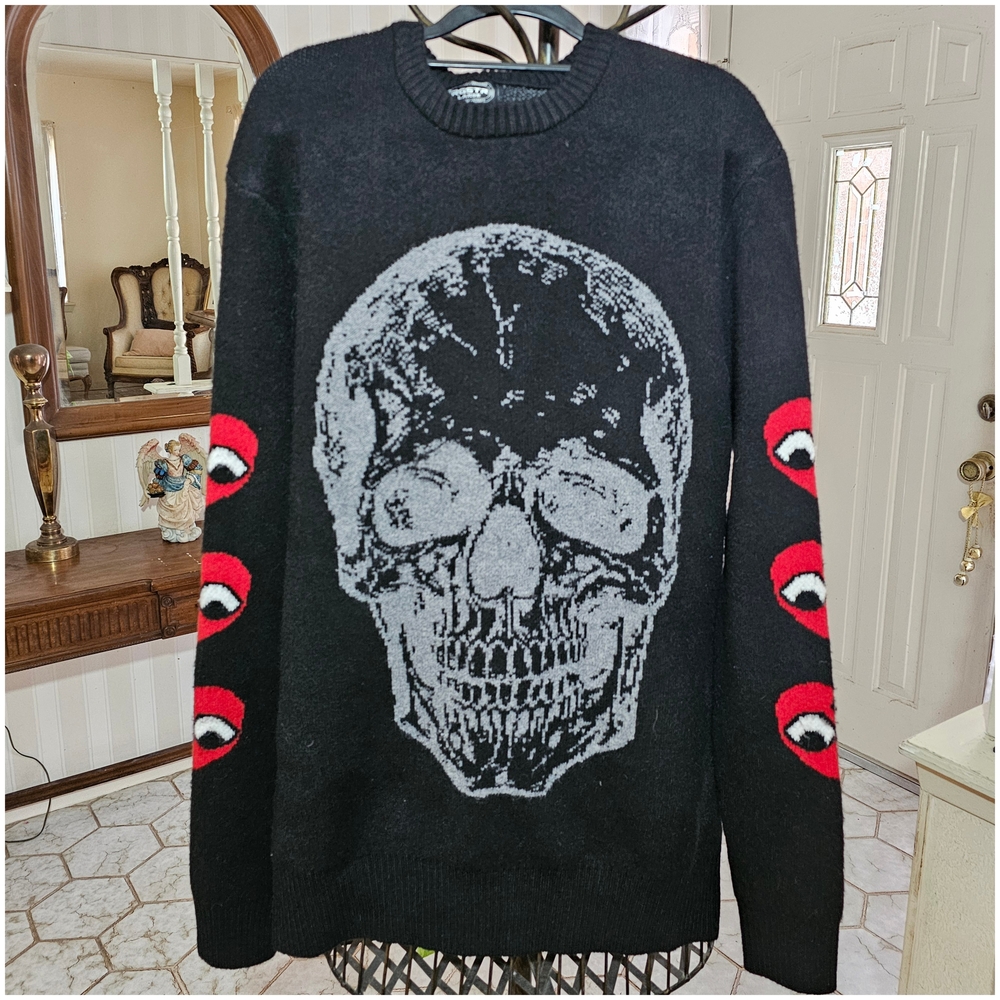 RGSTR  Black Skull Sweater with Red Accents